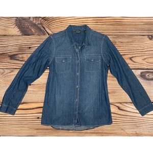 Eddie Bauer Shirt Womens Medium Blue Long Sleeve Button Up Pure Cotton